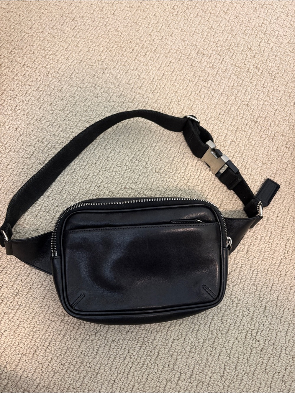 Coach Black Leather Belt Bag with Silver Hardware